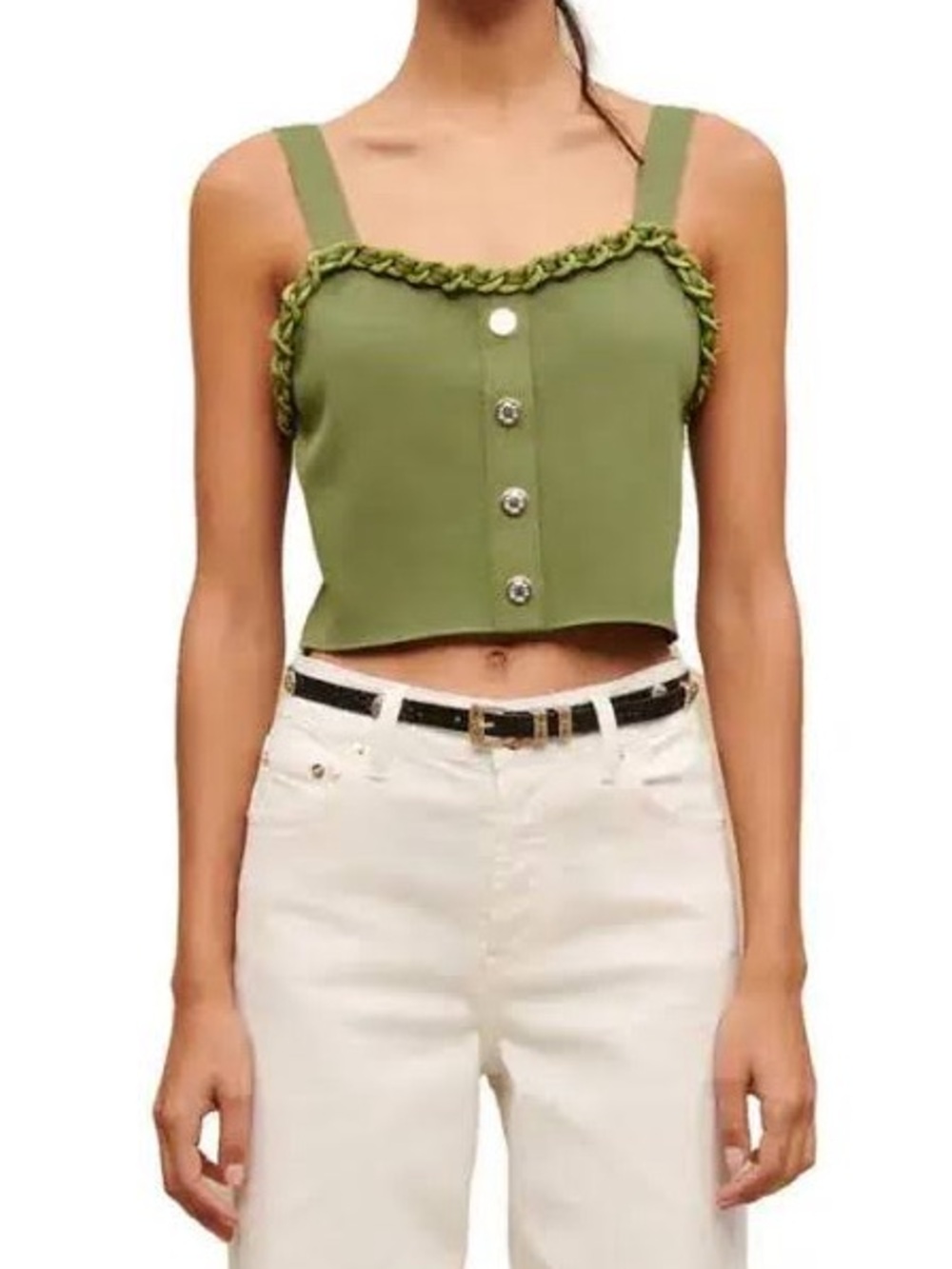 Maje Olive Green Cropped Knit Tank Top